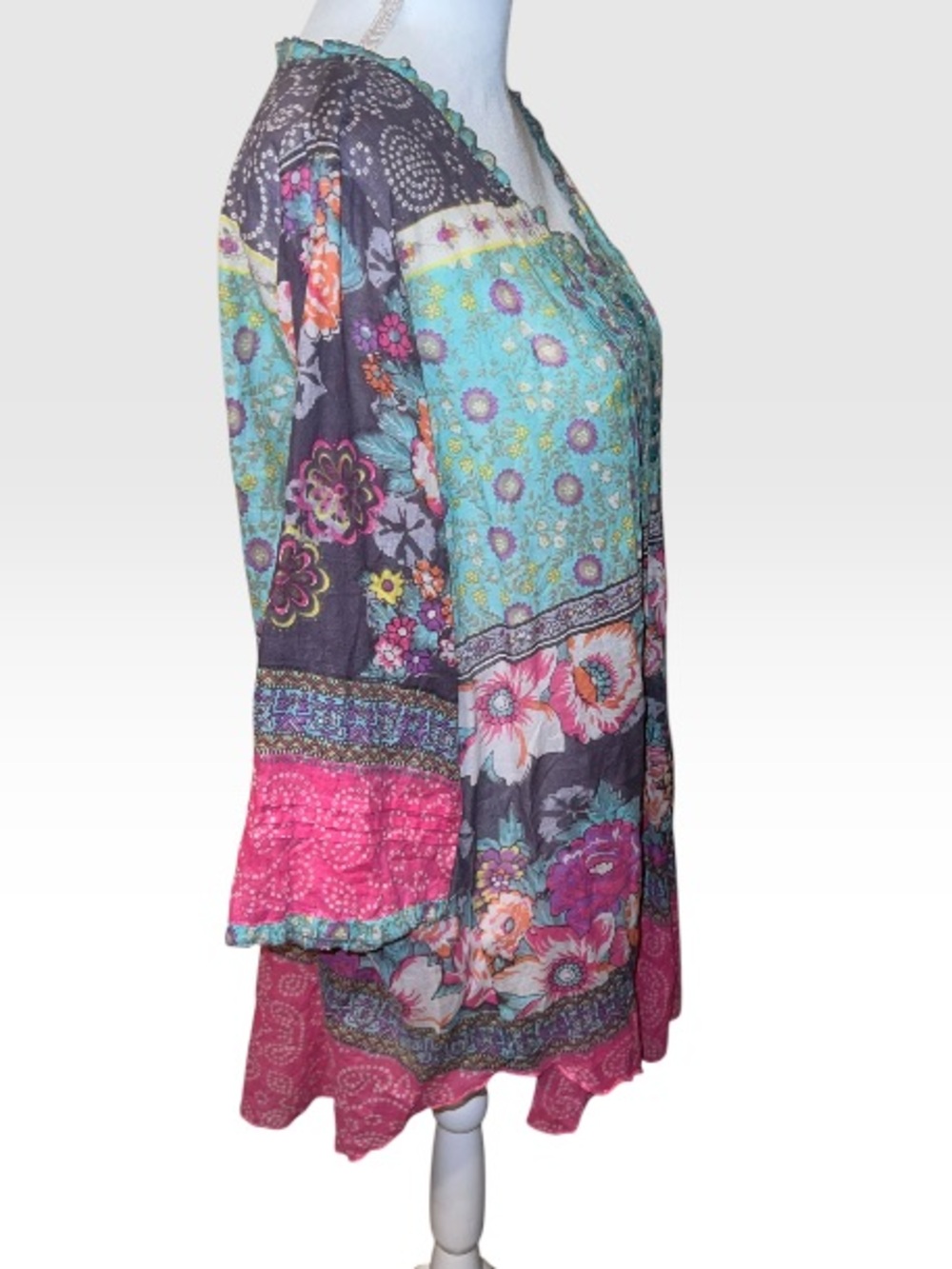 World Market Boho Chic Colorful Panel Sheer Peasant Flowy Tunic Size L/XL - Picture 3 of 9